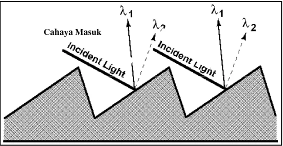 Gambar 2.9 Kekisi Difraksi Memisahkan Dua Panjang Gelombang Cahaya [Sumber : Boss & Fredeen, 1997] 