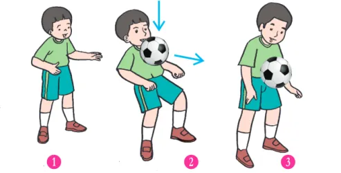 Amatilah Gambar 1.7! Gambar tersebut menunjukkan berdiri dan  meliukkan badan  dengan menghentikan bola menggunakan dada