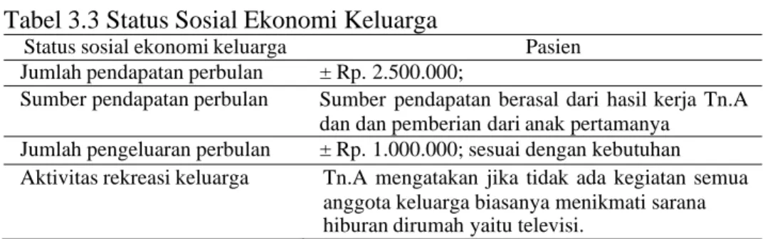 Tabel 3.3 Status Sosial Ekonomi Keluarga 