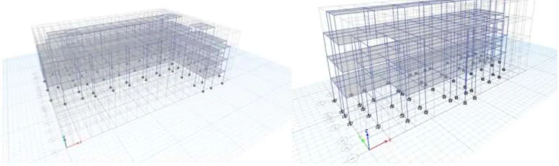 Figure 2. 18 Dormitory and Educational building structure model Building A (left) and Building B (right)