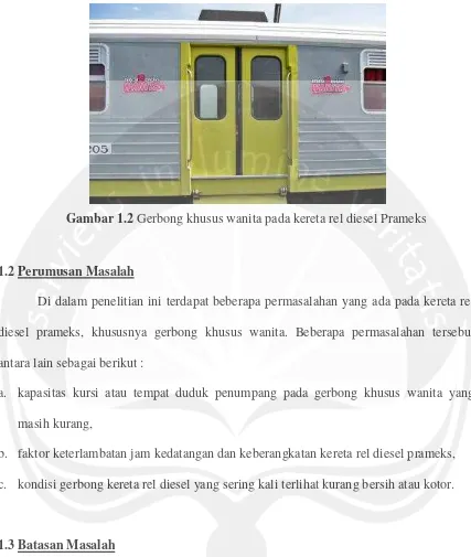 Gambar 1.2 Gerbong khusus wanita pada kereta rel diesel Prameks