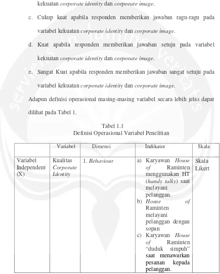 Tabel 1.1Definisi Operasional Variabel Penelitian