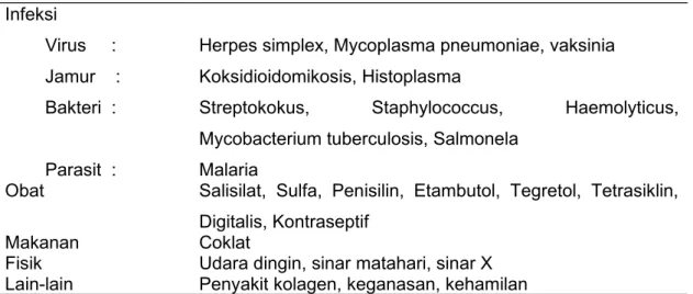 Tabel 1. Faktor Penyebab timbulnya sindrom Stevens-Johnson  Infeksi