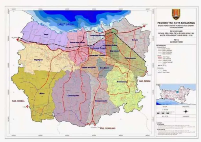 Gambar 4.1. Peta kecamatan kota Semarang (Bappeda Kota Semarang, 2010)  Tabel 4.1 Tinggi Wilayah di Atas Permukaan Laut (DPL)  