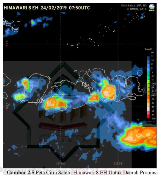 Gambar 2.5 Peta Citra Satelit Himawari 8 EH Untuk Daerah Propinsi  Nusa Tenggara Barat 