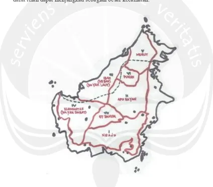 Gambar 1.1 Peta Persebaran Suku Dayak di Pulau Kalimantan 
