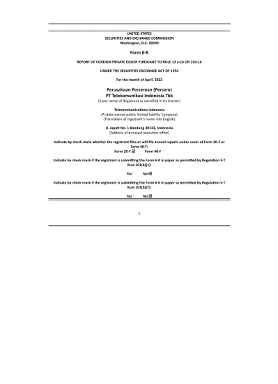 Form 6-K Perusahaan Perseroan (Persero) PT ... - Telkom