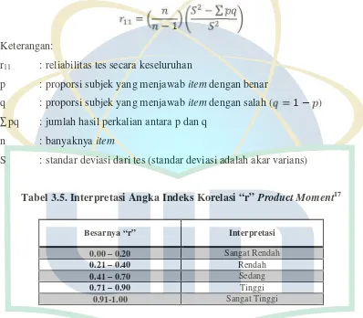 Tabel 3.5. Interpretasi Angka Indeks Korelasi “r” Product Moment17
