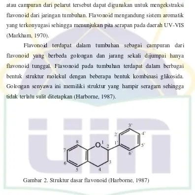 Gambar 2. Struktur dasar flavonoid (Harborne, 1987) 