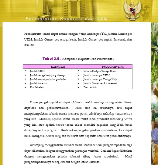 Tabel 3.5.  Komponen Kapasitas dan Produktifitas 