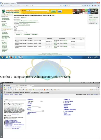 Gambar 3 Tampilan Home Administrator software Koha 