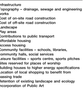 Table 2.1 provides a list of some of the planning requirements which affect development costs.