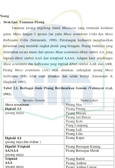 Tabel 2.1. Berbagai Jenis Pisang Berdasarkan Genom (Valmayor et,al, 