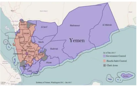 Gambar  diatas  menunjukkan  kontrol  pemerintah  maupun  kelompok  Houthi  terhadap  beberapa  wilayah  di  Yaman