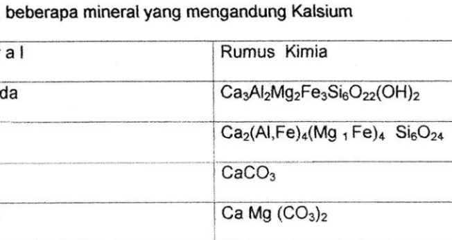 Tabel  1. beberapa  mineral  yang  mengandung  Kalsium