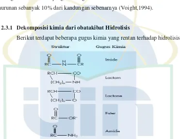 Gambar 2.2Contoh gugus kimia yang rentan terhadap hidrolisis (T Florence et 