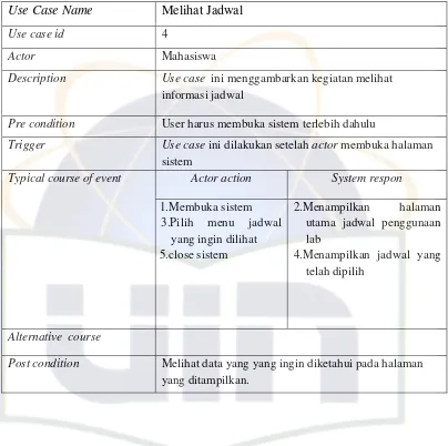 Tabel 4.8 Narasi dari Use Case Melihat Jadwal 