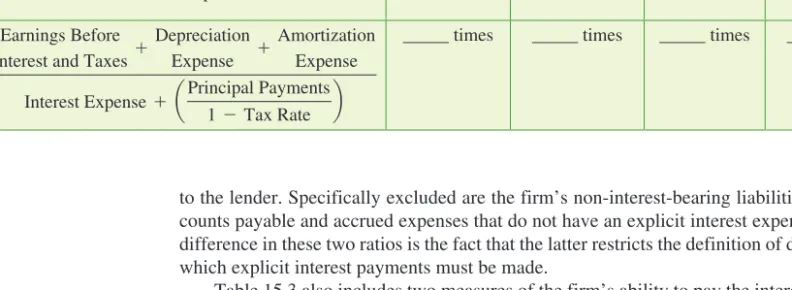 Table 15.3 also includes two measures of the firm’s ability to pay the interest and princi- princi-pal on its debt