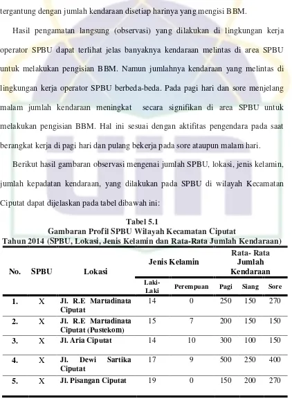 Tabel 5.1 Gambaran Profil SPBU Wilayah Kecamatan Ciputat 