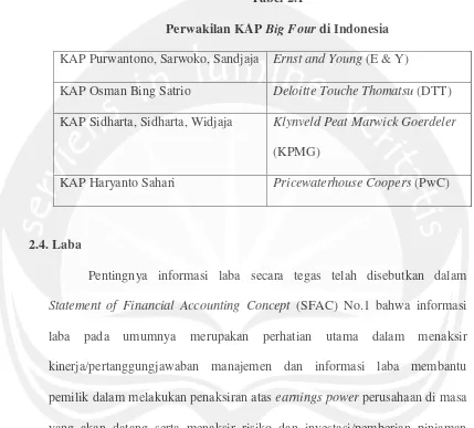 Perwakilan KAPTabel 2.1 Big Four di Indonesia