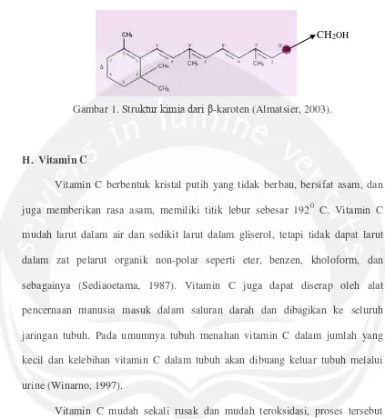 Gambar 1. Struktur kimia dari �-karoten (Almatsier, 2003). 