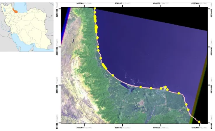 Figure 1. Location of Guilan Province in Iran and vegetation sampling in coastal sand dune.