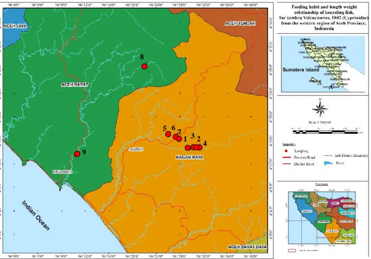 Figure 1. Map of Aceh Barat and Nagan Raya Districts of Aceh Province showing sampling sites5