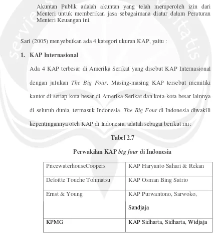 Perwakilan KAPTabel 2.7 big four di Indonesia