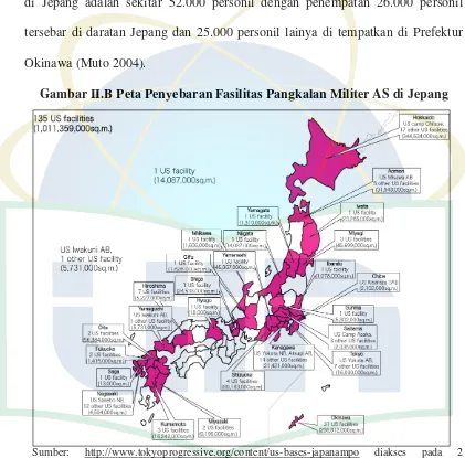 Gambar II.B Peta Penyebaran Fasilitas Pangkalan Militer AS di Jepang 