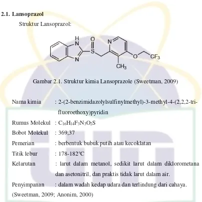 Gambar 2.1. Struktur kimia Lansoprazole (Sweetman, 2009) 