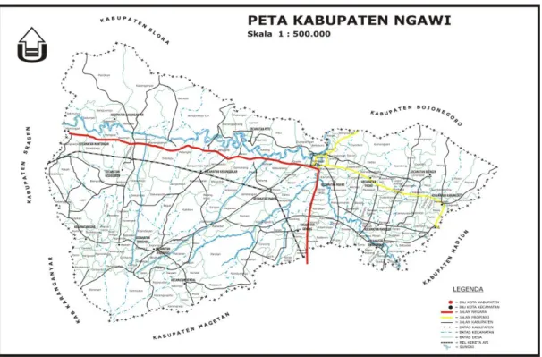 Gambar 4. 1 Peta Batas Administrasi Kabupaten Ngawi  Adapun batas-batas wilayah Kabupaten Ngawi sebagai berikut : 