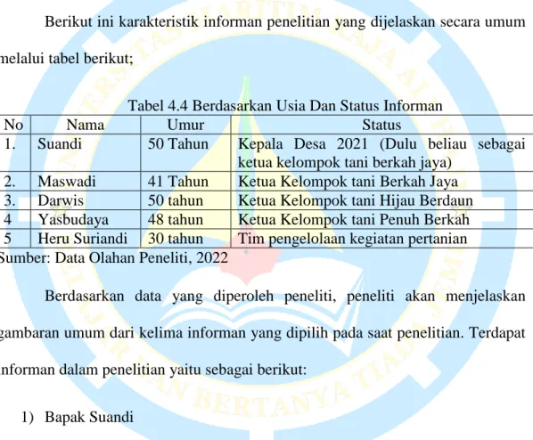 Tabel 4.4 Berdasarkan Usia Dan Status Informan 