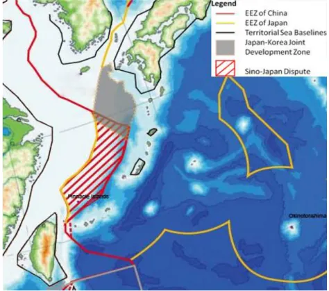 Figure 4.2  East China Sea EEZ Claims.  Source: Wikimedia Commons 