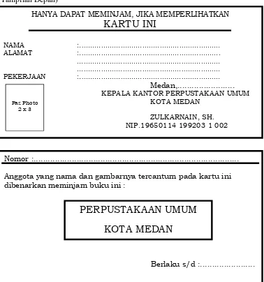Gambar- 4 : Kartu Anggota Perpustakaan Umum Kota Medan 