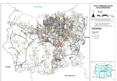 Gambar 4.1: Peta Jaringan Jalan berdasarkan Fungsi di Kota Semarang  (BAPPEDA Kota Semarang Tahun 2018 telah diolah) 