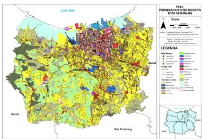 Gambar 4.5: Peta Persebaran Ritel Modern Kota Semarang (Data Dinas  Perdagangan 2016 dan Google Earth 2018) 