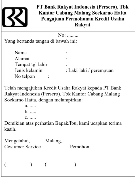 Gambar 9. Contoh Formulir Kredit Usaha Rakyat yang  disaranakan   