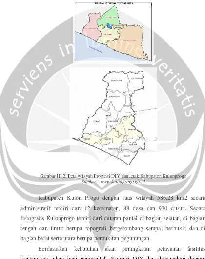 Gambar III.2. Peta wilayah Propinsi DIY dan letak Kabupaten Kulonprogo 
