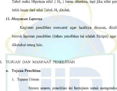 Tabel maka Hipotesa nihil ( H0 ) harus diterima, tapi jika nilai perhitungan 