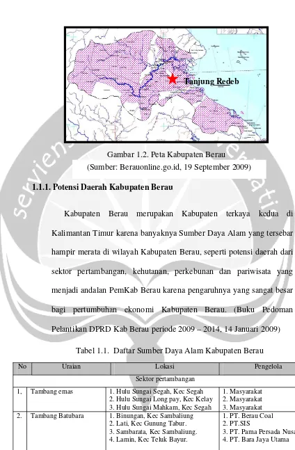 Tabel 1.1.  Daftar Sumber Daya Alam Kabupaten Berau