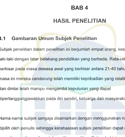 Tabel 4.1 Garnbaran Urnurn Subjek 