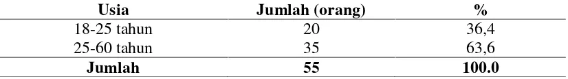 Tabel 4.3 Distribusi Responden Menurut Usia Pada Pengemudi Becak Vespa diKota Padangsidimpuan Tahun 2013