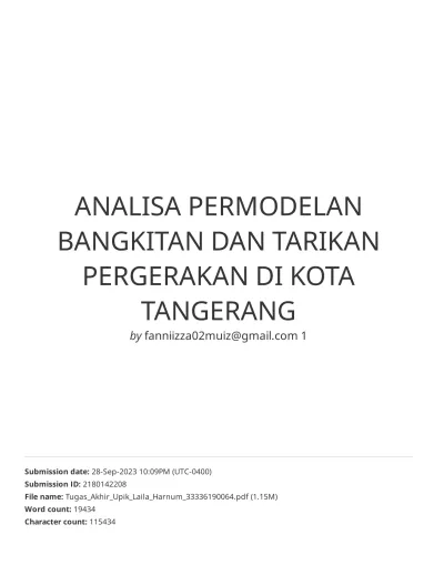 ANALISA PERMODELAN BANGKITAN DAN TARIKAN PERGERAKAN DI KOTA TANGERANG ...