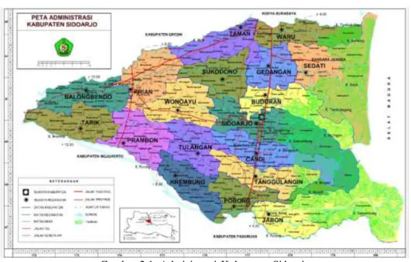 Tabel 2.1 Jumlah Penduduk Menurut Kecamatan Kabupaten Sidoarjo  No  Kecamatan  Luas (Km 2 ) 
