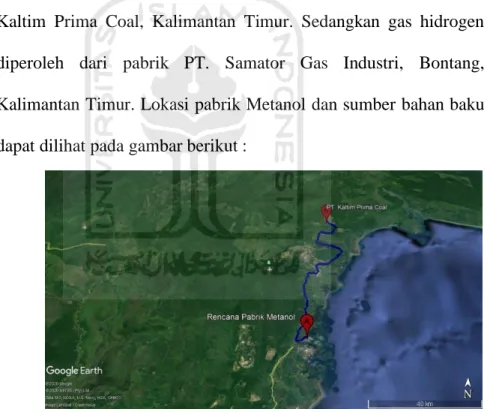 Gambar 4.1 Peta Lokasi Pabrik dengan Lokasi Bahan  Baku Batubara 