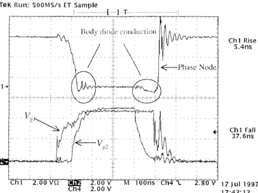 Figure  6.3:  Typical Si9140DB waveforms (top  to  bottom): phase node,  V g],  and V g2 