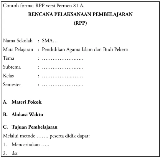 Tabel 6. Contoh Format RPP Contoh format RPP versi Permen 81 A.