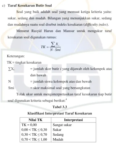 Tabel 3.3 Klasifikasi Interpretasi Taraf Kesukaran 