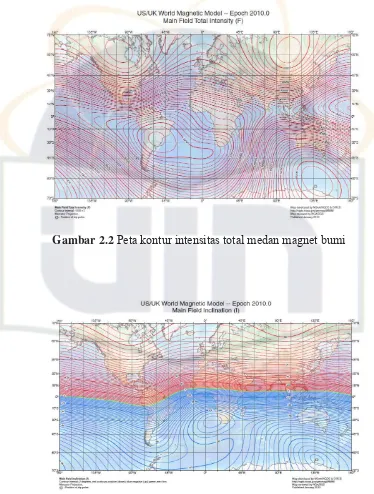 Gambar 2.2 Peta kontur intensitas total medan magnet bumi 