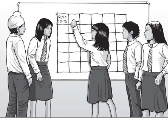 Figure 11.1 Students completing a schedule on the board